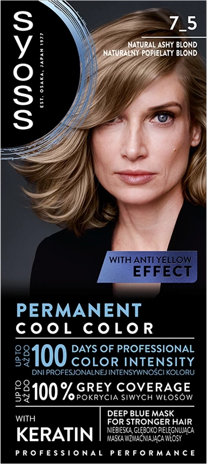 Ngjyrë për flokë për femra Syoss Permanent Cool Color 7_5 blond natyral i ftohtë, 1 copë