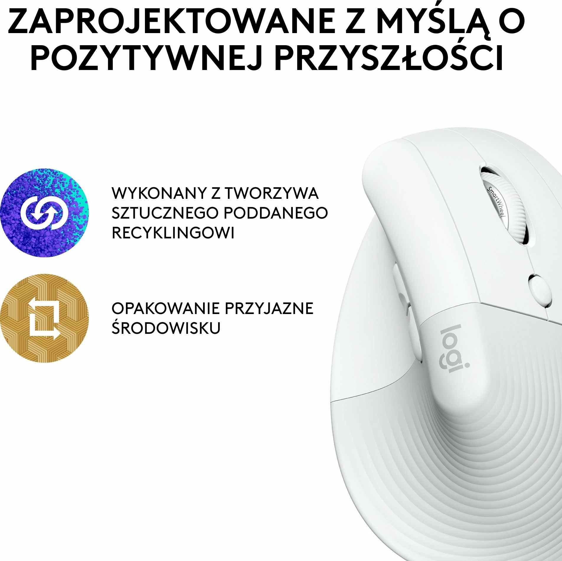 Maus vertikal wireless Logitech Lift 910-006475, 4000 DPI, Bluetooth/USB, 6 butona, për dorë të djathtë, i bardhë