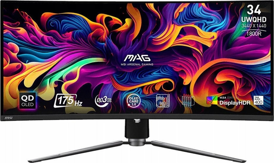 Monitor MSI MAG 341CQP QD-OLED 34\" UWQHD 175Hz i lakuar, i zi