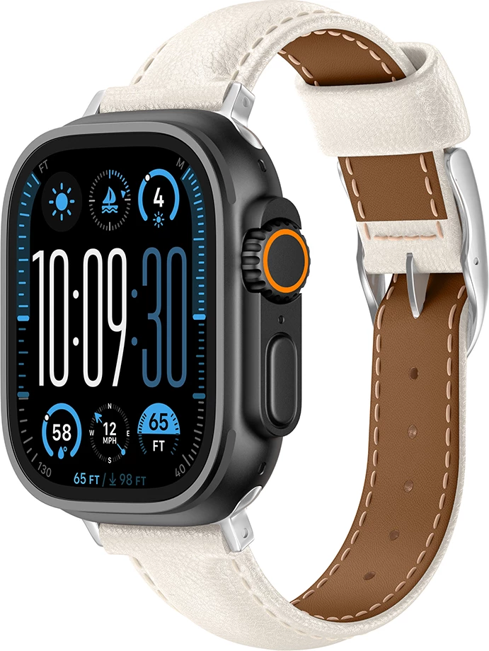 Rrip lëkure për Apple Watch AmazingThing Class Band, 45/46/49 mm, Bezhe e çelët