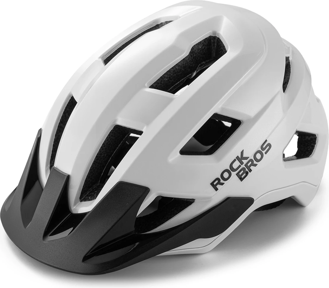 Helmet biçiklete Rockbros LK-67 për të rinj 54–58 cm me vizor të heqshëm, i bardhë
