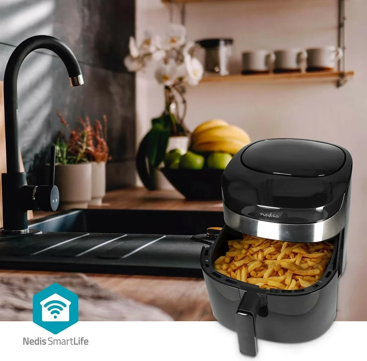 Fryer pa yndyrë Nedis KAAF180BKW, 6.2L, Wi-Fi, e zezë
