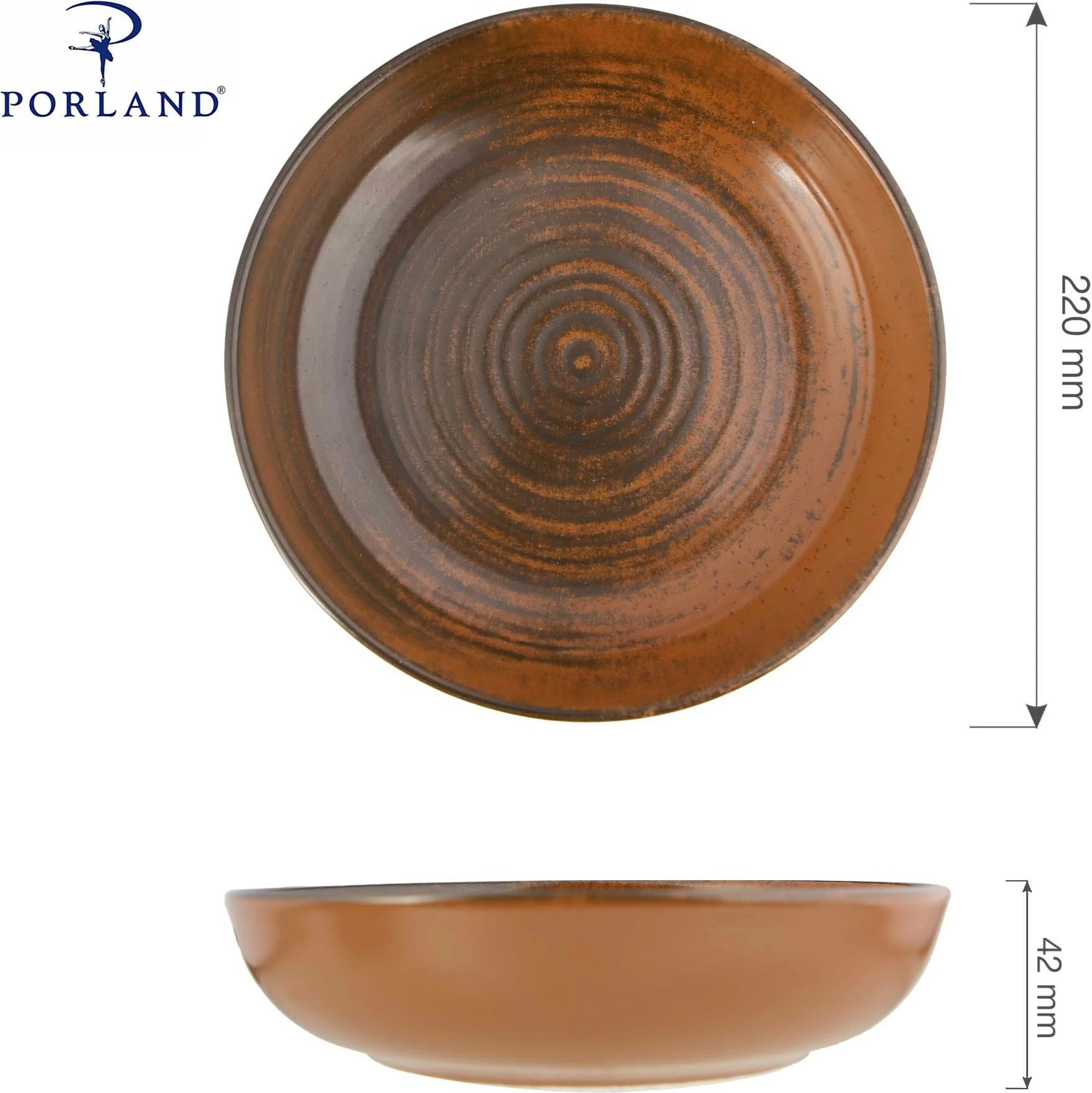 Pjatë coupe Porland Lykke Ø220 mm, kafe, set 6 copë