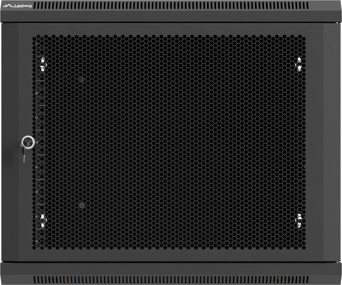 Kabinet rack muror, Lanberg, WF01-6609-23B, 19" 9U 600x600, derë e perforuar, kapacitet 60 kg, IP20, Flat Pack, e zezë