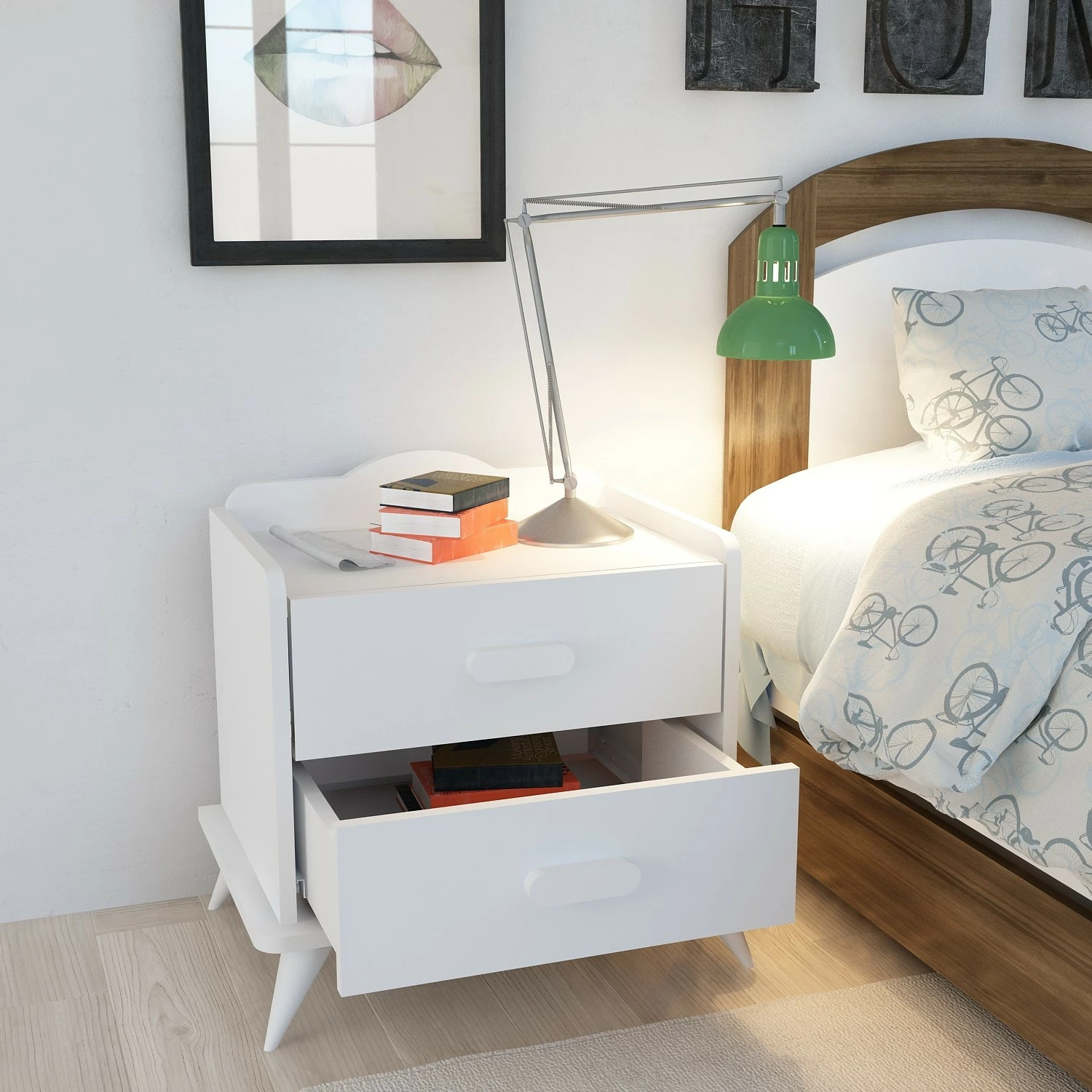 Komodinë moderne për dhomë gjumi, ngjyrë e bardhë, Skye Decor Andaz