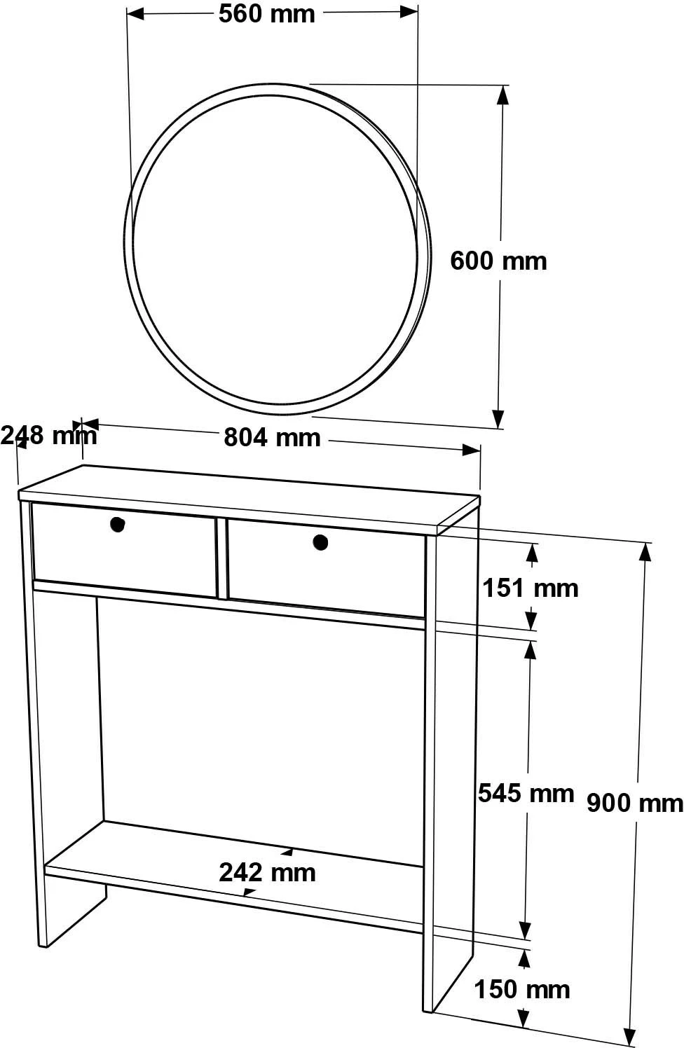 Komodë me pasqyrë, ngjyrë e bardhë, Hanah Home, Lr1-W
