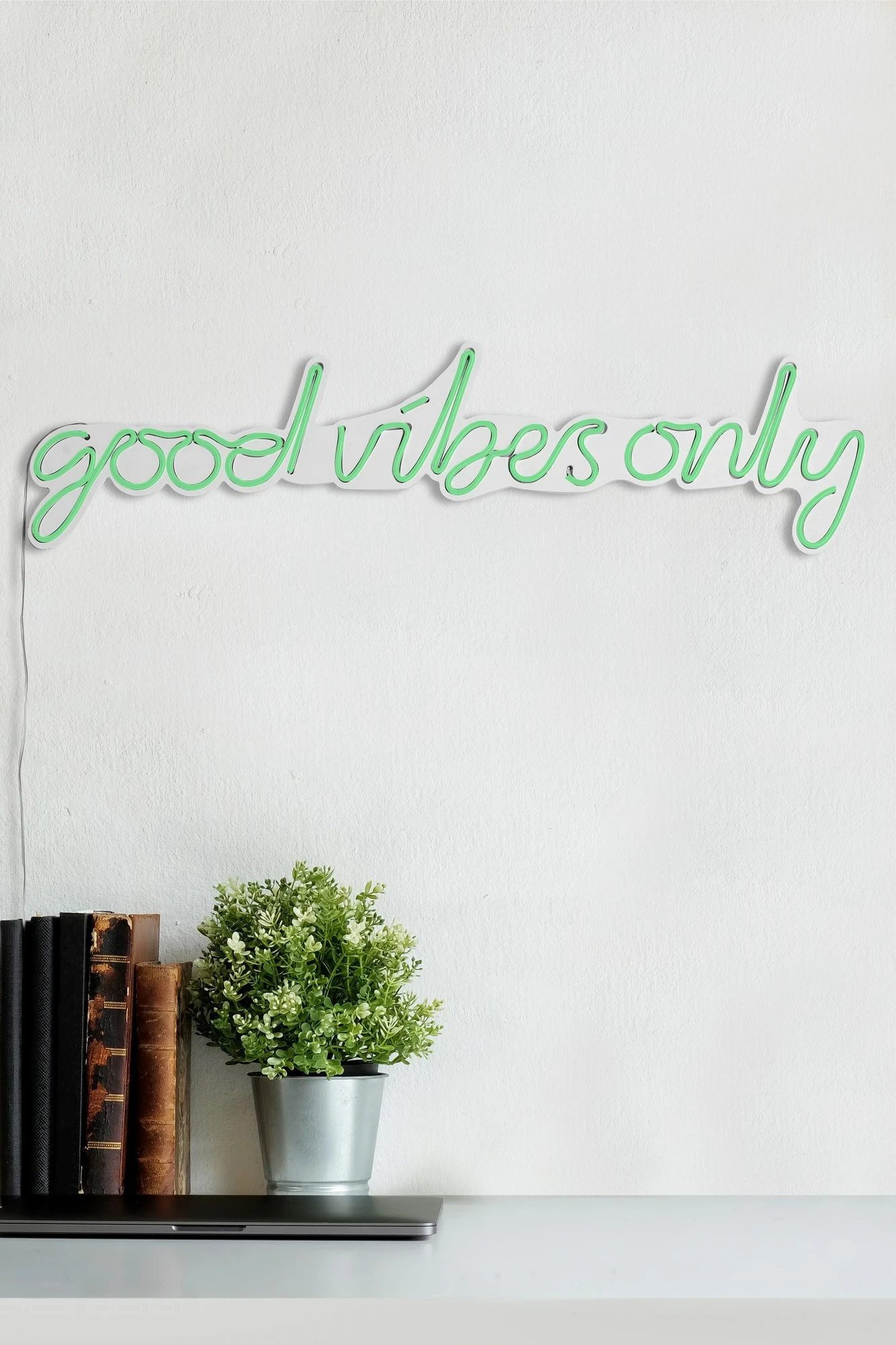 Dritë murale dekorative LED, plastikë, 'Good Vibes Only', ngjyrë e gjelbër