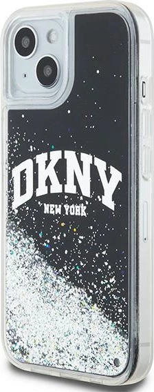 Mbështjellës DKNY Liquid Glitter Big Logo për iPhone 14/15/13, 6.1", i zi