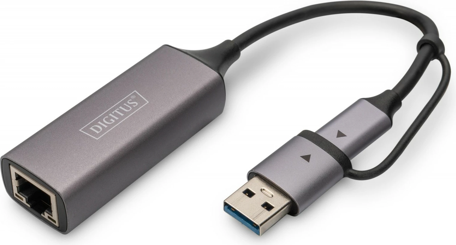 Adapter rrjeti LAN Digitus DN-3028, USB-C + USB-A, 2.5 Gbps, Gri