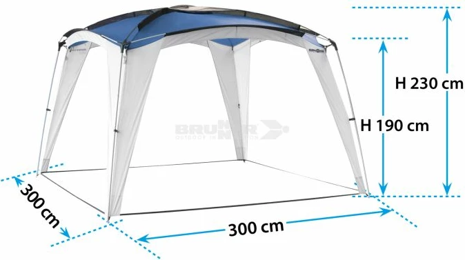 Paviljon kampingu BRUNNER Medusa II 0102034N.C30 300x300 cm, 2 mure anësore + çantë ruajtjeje, jeshile