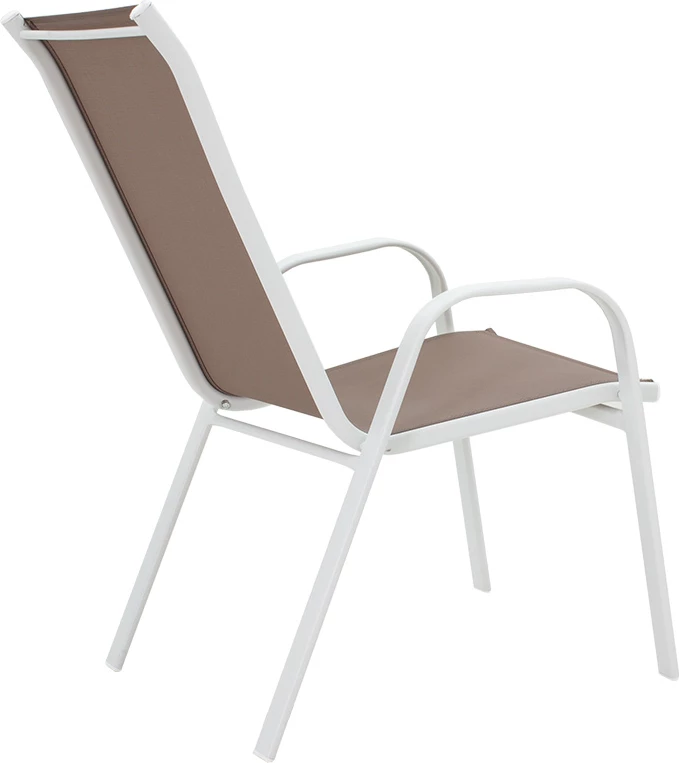 Tavolinë me karrige Valor-Calan B set prej 5 copë metalike e bardhë-tekstilen kafe 140x80x70cm