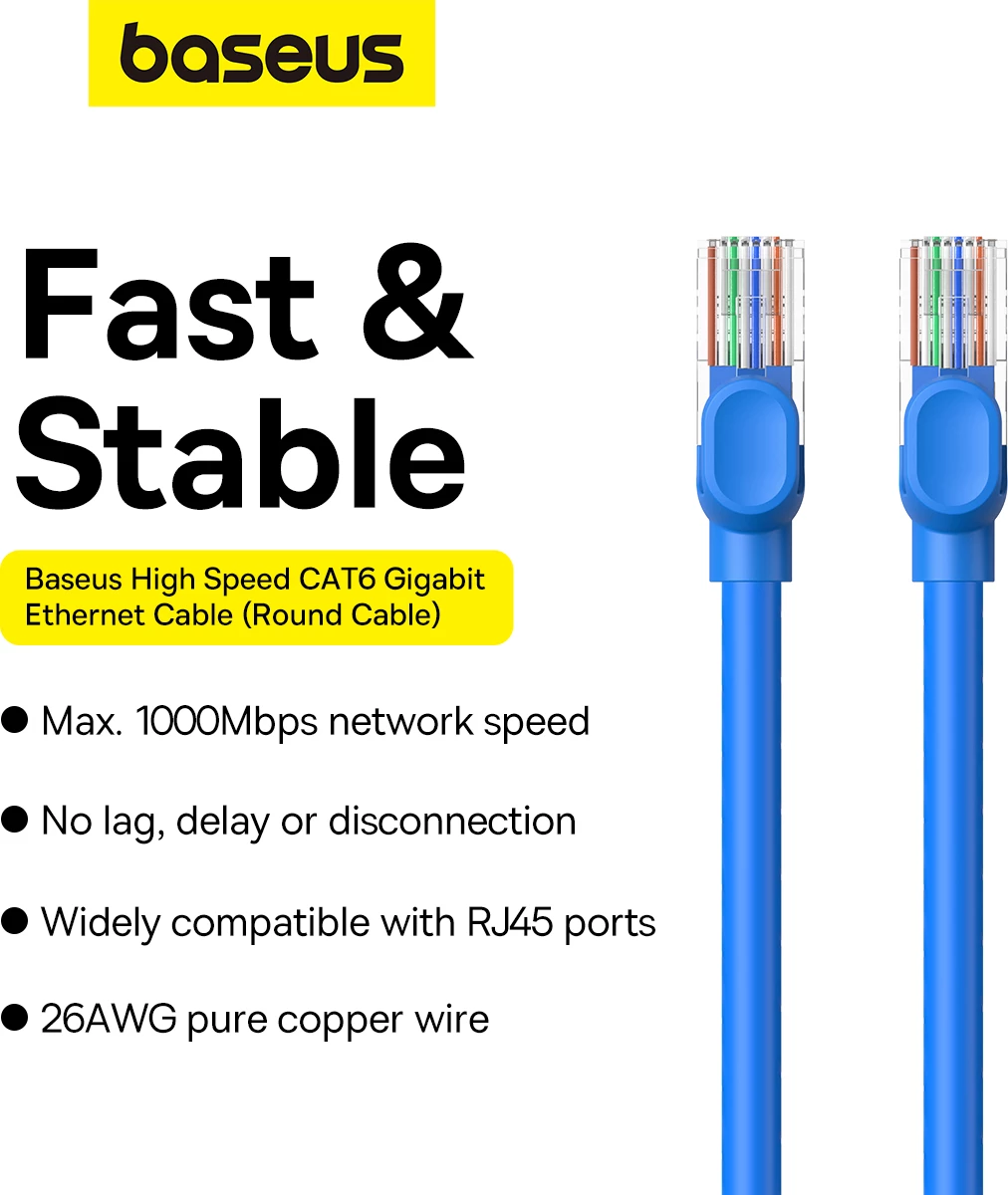 Kabllo rrjeti Baseus High Speed Cat 6, RJ-45, 0.5m, Blu