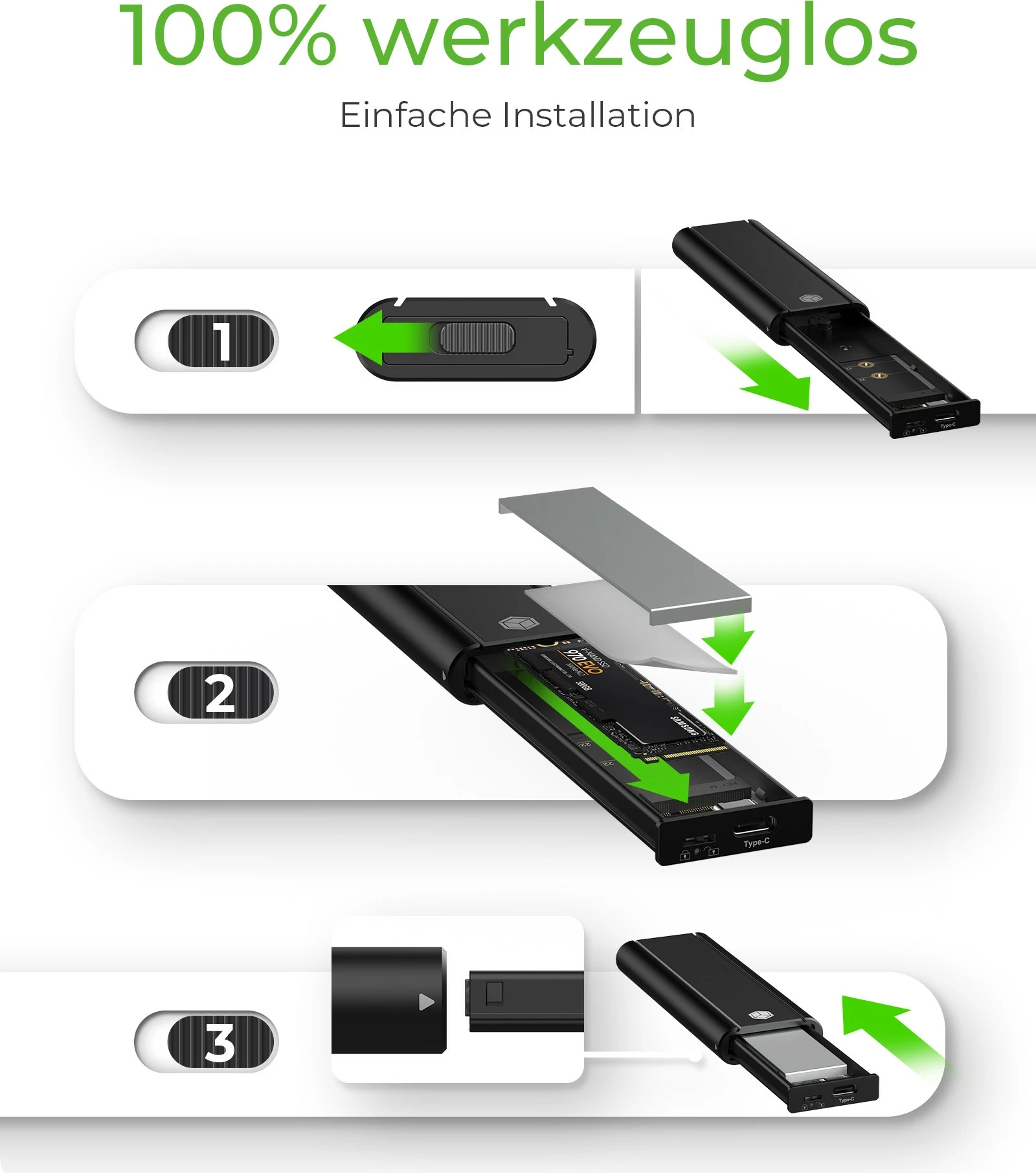 Kasë SSD ICY BOX IB-1807MT-C31, M.2, PCI Express, 10 Gbit/s, USB, e zezë