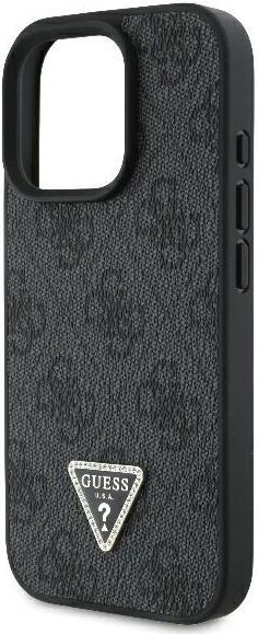 Mbështjellës Guess 4G Triangle Strass për iPhone 16 Pro, i zi