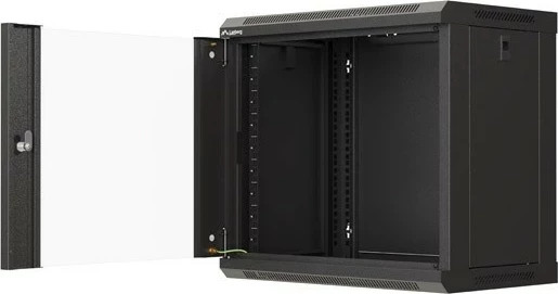 Kabinet rack LANBERG 19" 9U 540x350, derë xhami, i zi