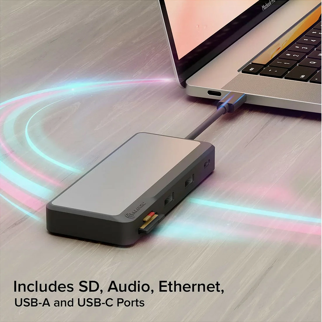 Dock USB-C ALOGIC Pro Axis 8-në-1, Dual Display 4K 60Hz, HDMI + DisplayPort, LAN, SD/MicroSD, Gri