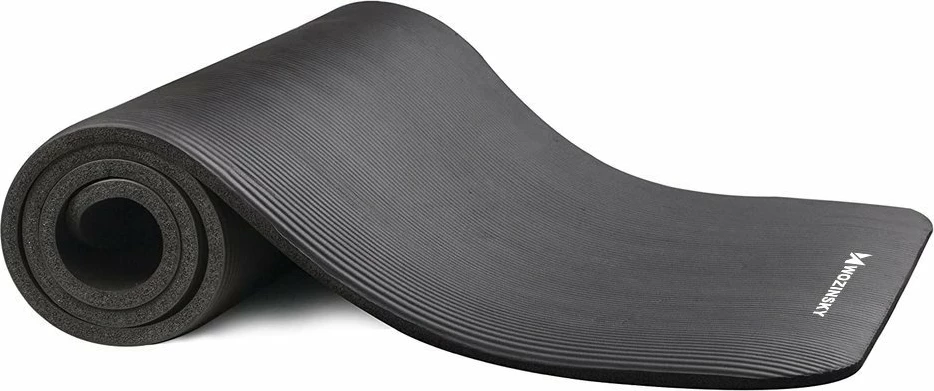 Dyshek ushtrimesh, Wozinsky WNSP-BLAC, 181 x 63 x 0.9 cm, shkumë NBR, me rrip dhe çantë, zi