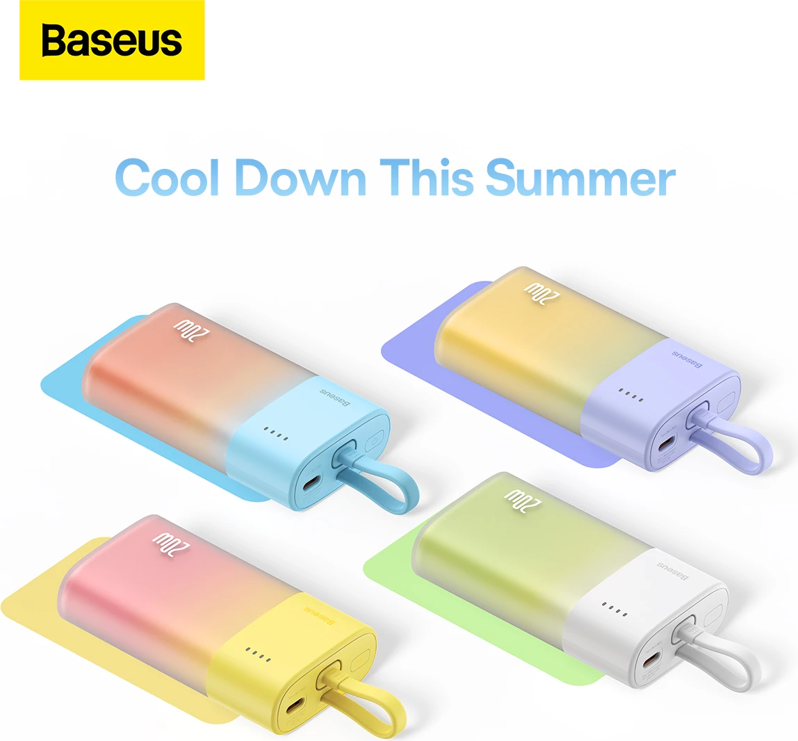 Powerbank Baseus Popsicle 5200mAh, 20W, me kabllo Lightning të integruar + kabllo USB-C në USB-C 60W, Bardhë-Gjelbër