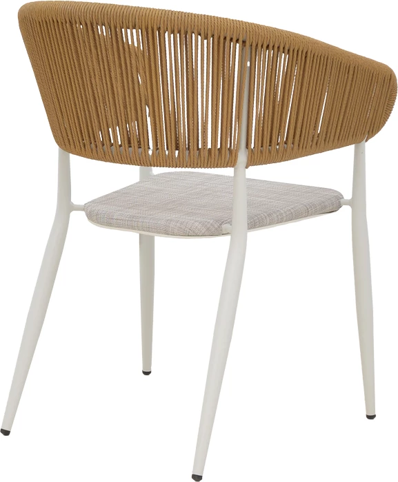 Karrige alumini Raven e grumbullueshme, kornizë e bardhë, tekstilene natyrale-rattan, 57x62x78cm