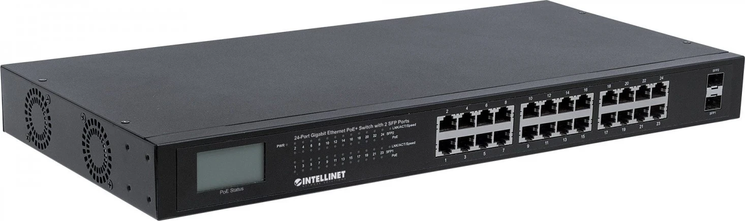 Switch Intellinet 561242, 24x RJ45 PoE+ 370W, 2x SFP, ekran LCD