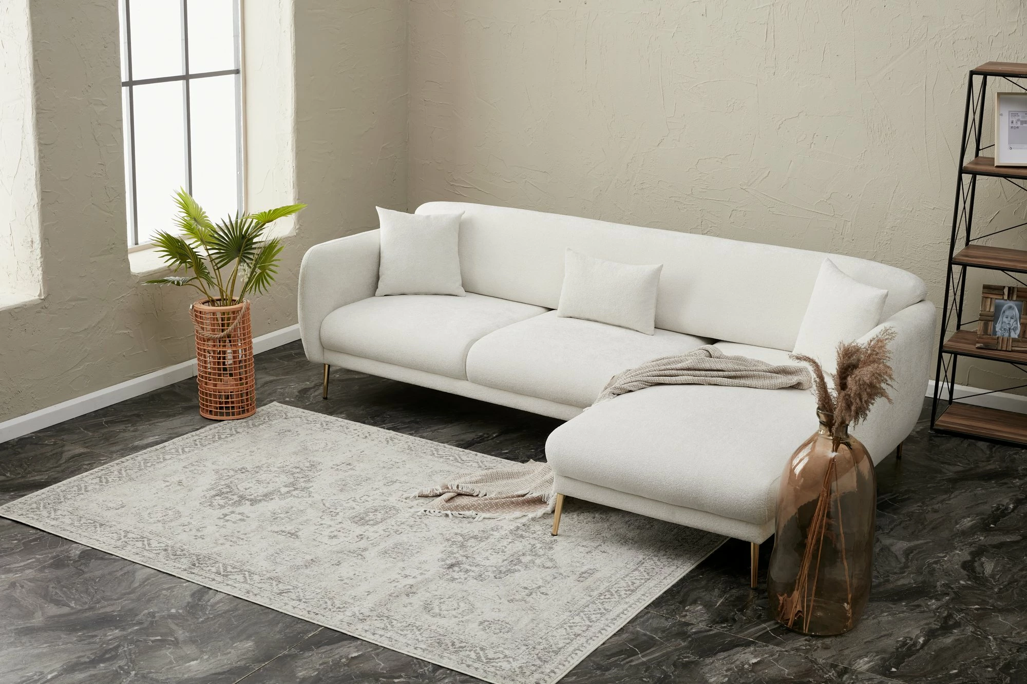 Kënd-sofë krevati Atelier del Sofa, Simena, kënd i djathtë, krem
