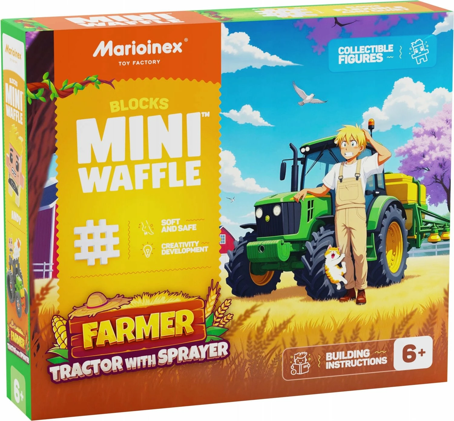 Set blloqesh ndërtimi Marioinex Mini Waffle Farmer Tractor with Sprayer, 50 elemente, 6+