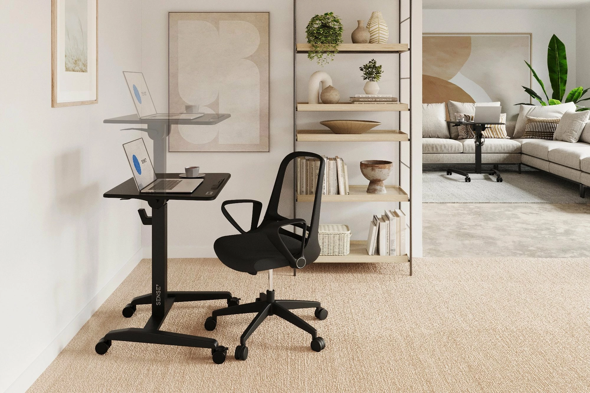 Tavolinë mobile SENSE7 Mobile Desk 70x52 cm, rregullim lartësie 76-111 cm, sipërfaqe e anueshme 0-90°, e zezë