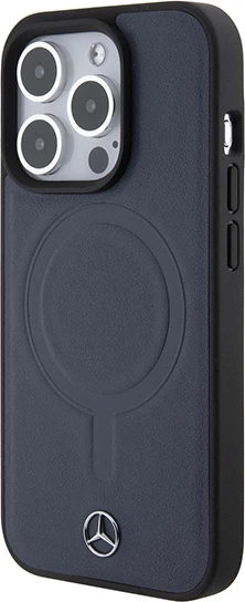 Mbështjellës Mercedes-Benz Smooth Leather MagSafe për iPhone 15 Pro 6.1", blu navy
