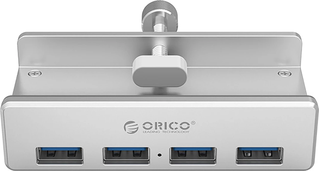 Hub USB Orico MH4PU me kapëse, 4x USB-A 3.0, Argjendtë