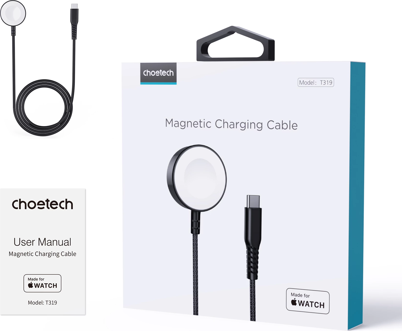 Karikues wireless Choetech T319 për Apple Watch, 5W, USB-C, i zi