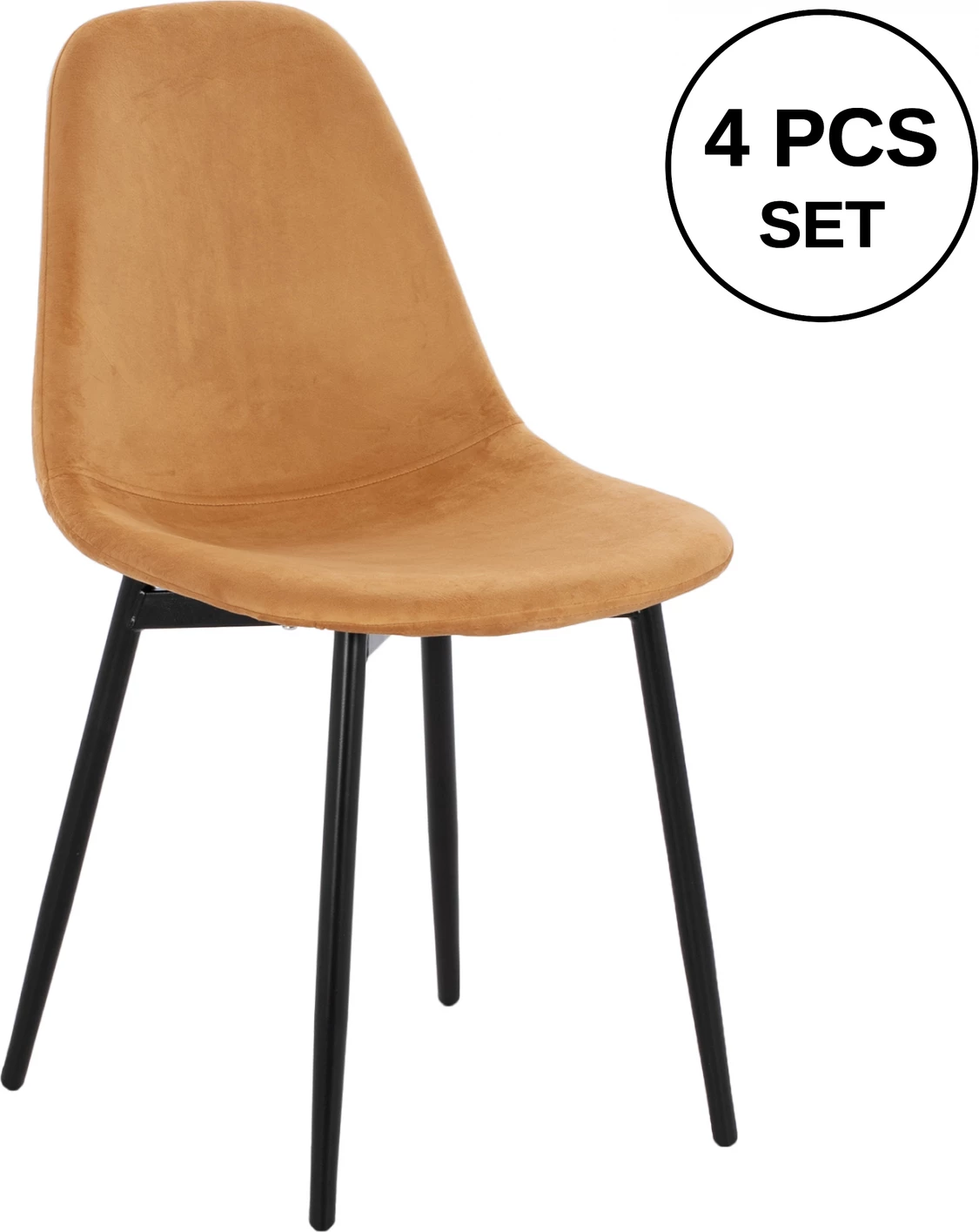 Karrige Leonardo Velvet Gold me këmbë metalike 45x47x87Y cm. ΗΜ00100.09, set prej 4 copë