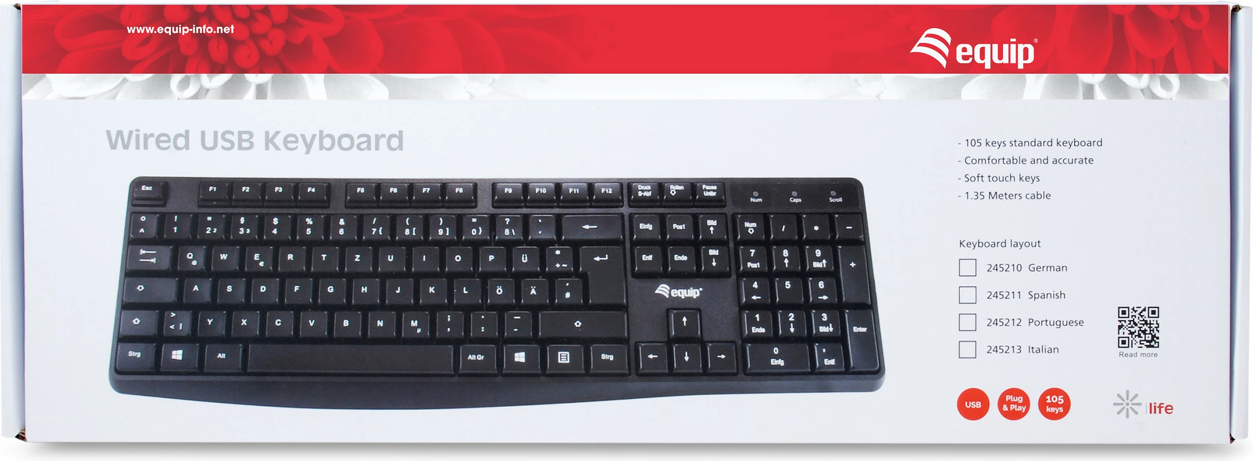 Tastierë EQUIP 100%, USB, QWERTZ, e zezë