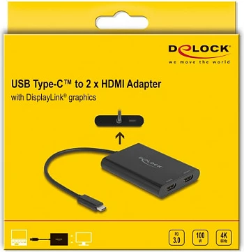 Adapter DeLOCK 64309 USB-C në HDMI + USB-C PD, 0.2m, 4K 60Hz, i zi