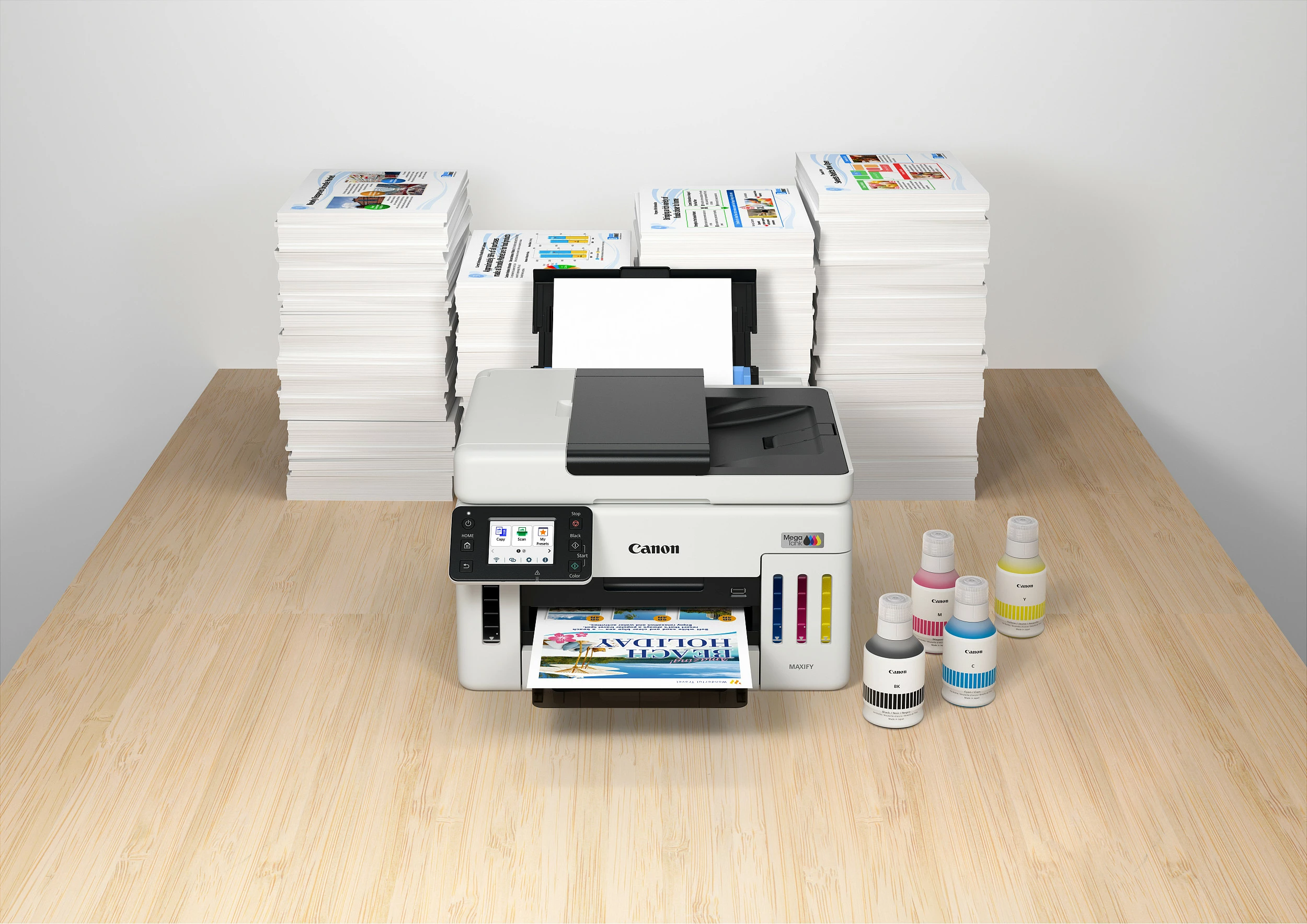 Printer multifunksional Canon MAXIFY GX6150, Inkjet me ngjyra, A4, Duplex, Wi‑Fi/Ethernet, bardh e zi