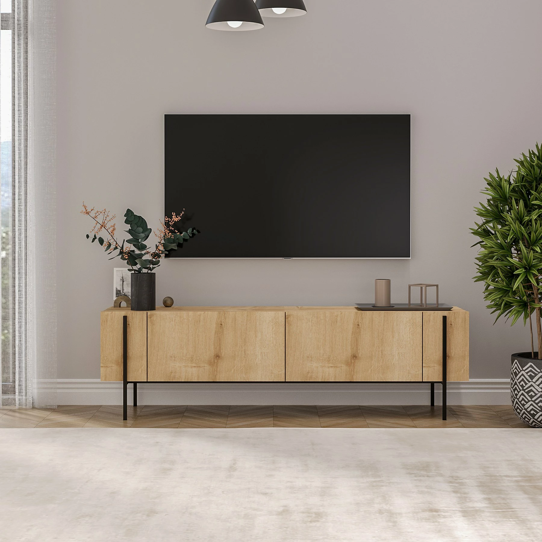 Komodë TV Skye Decor, Herman, ngjyrë lisi safir