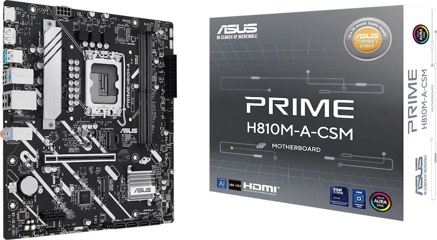 Pllakë amë ASUS PRIME H810M-A-CSM, mATX, LGA1851, DDR5 2xDIMM, 2xM.2, 4xSATA, PCIe 4.0, 1GbE, HDMI/DisplayPort, Aura Sync