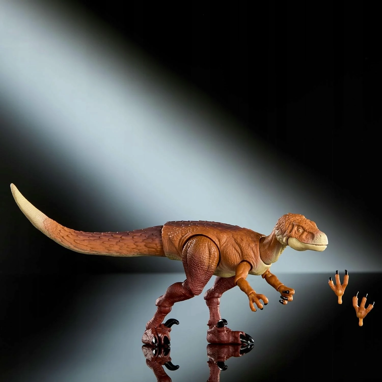 Figurë dinozauri koleksionuese Mattel Jurassic World Hammond Collection Ornitholestes JKM91 23 cm, me putra të ndërrueshme, kafe