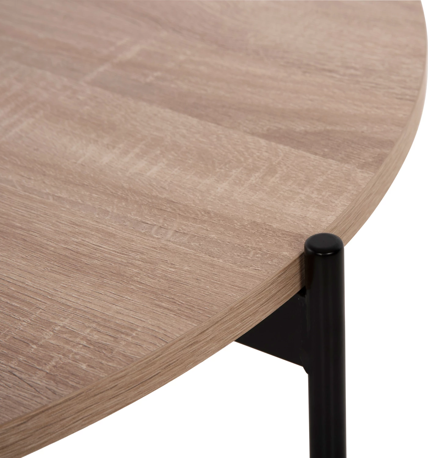 Tavolinë kafeje FH9588.03, sipërfaqe MDF, ngjyrë sonoma, bazë metalike e zezë, Φ80x45H cm