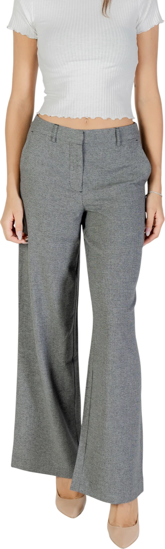 Pantallona për femra Only ONLDELL LIFE MW WIDE PANT CC TLR 15351146, të hirtë