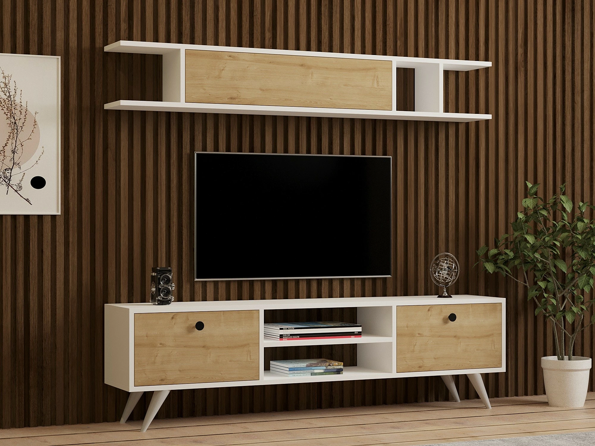 Komodë TV Hanah Home, Italo, e bardhë dhe pishë