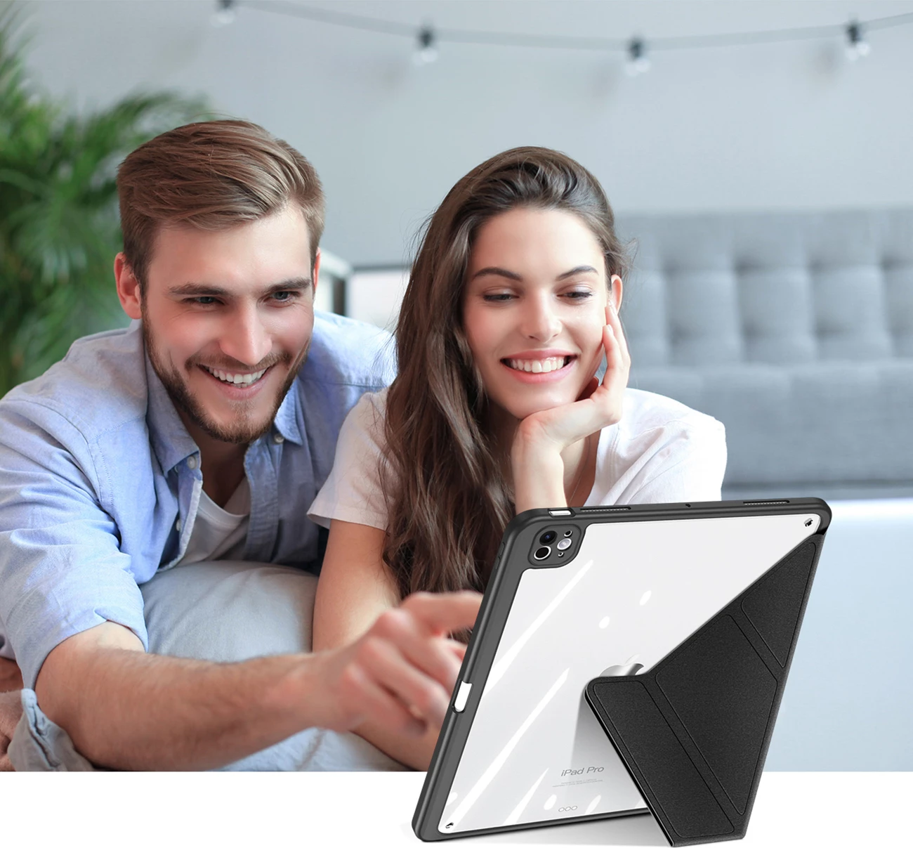 Mbështjellës për iPad Dux Ducis Magi për iPad Pro 13\" (2024/2025), me stand, me pjesë të pasme transparente të ndashme, i zi, në kuti