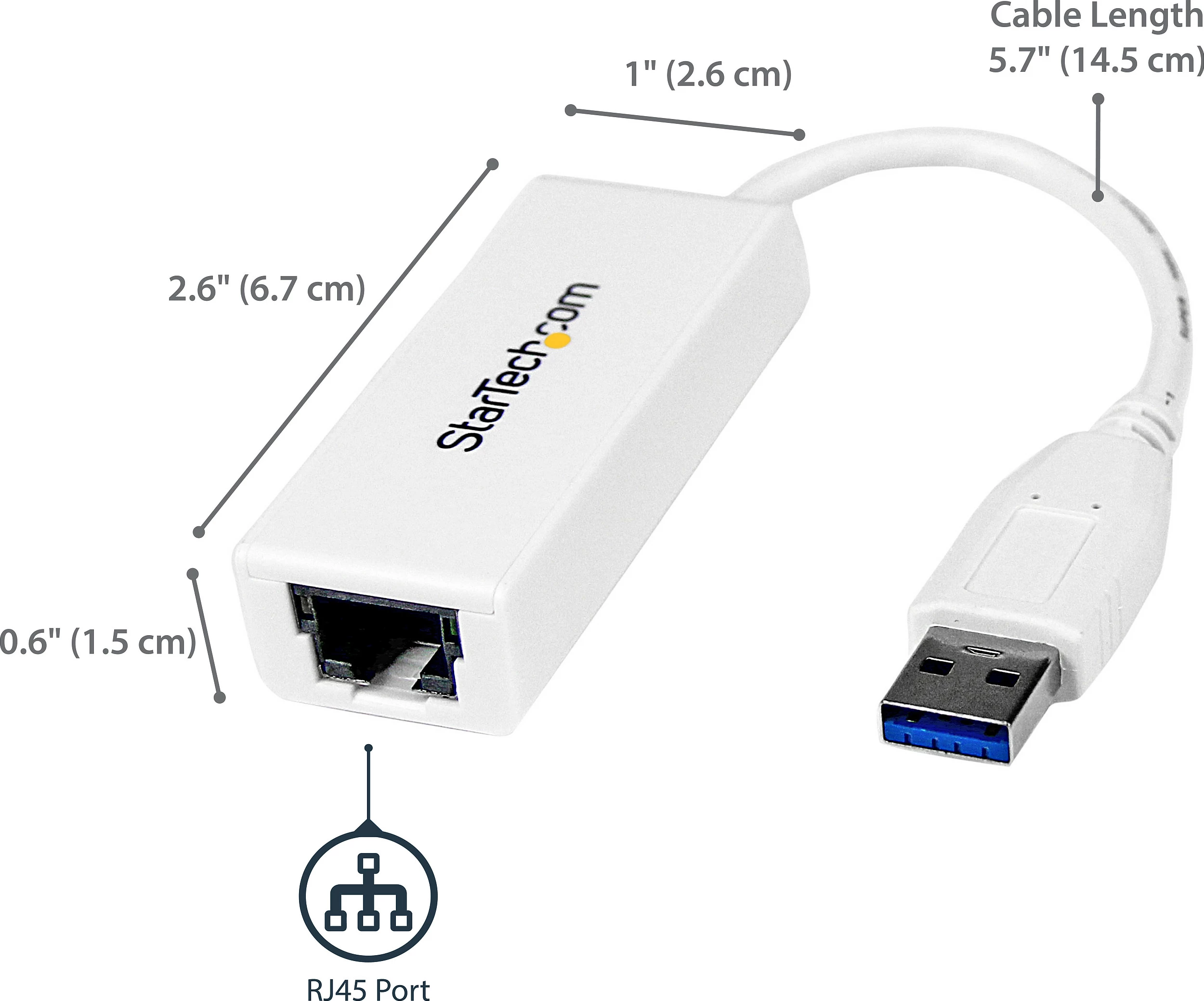Adapter rrjeti StarTech USB31000SW, USB 3.0 në Gigabit Ethernet RJ45, 10/100/1000 Mbps, i bardhë