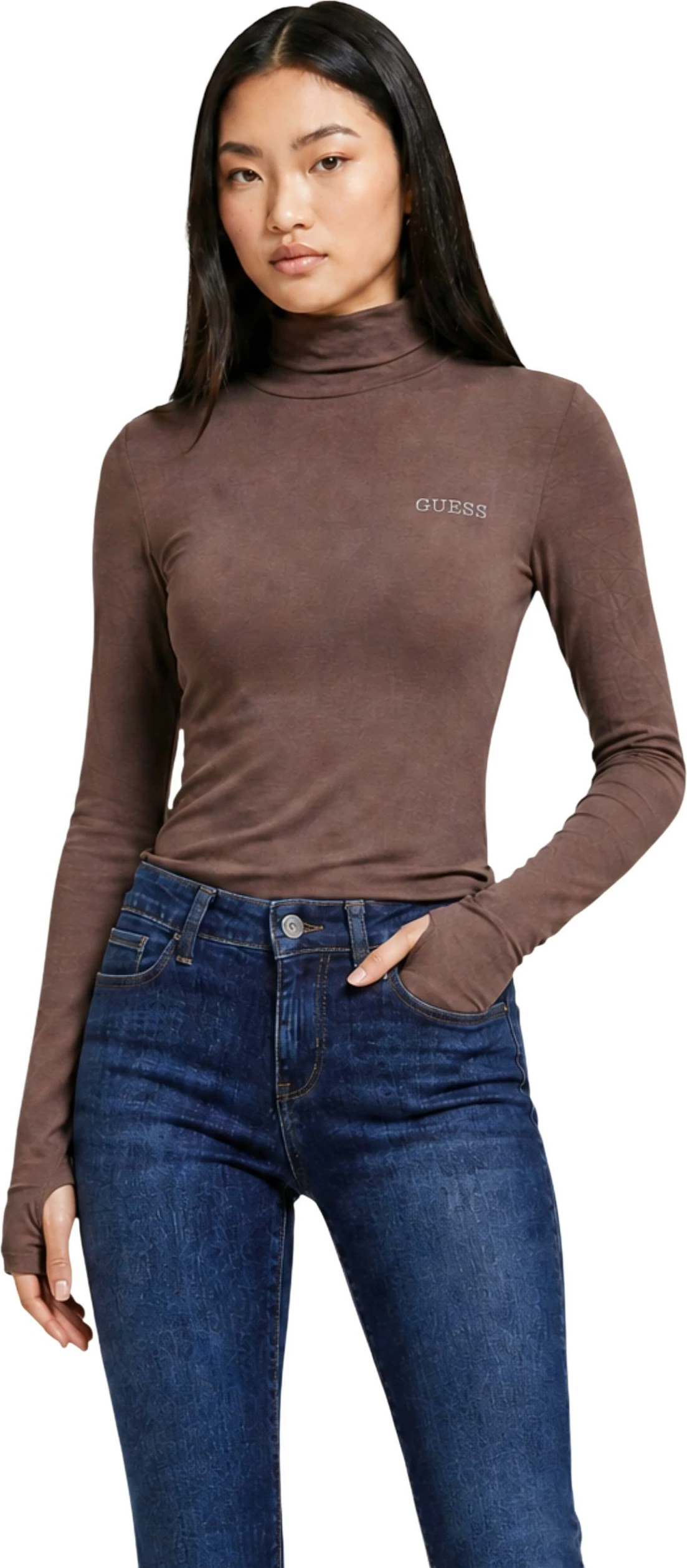 Maicë me mëngë të gjata për femra Guess Greta V6BP11 K6907, kafe [Madhësia: XS]