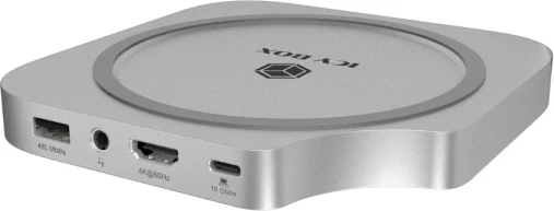 Stacion docking USB-C ICYBOX IB-DK100 7-në-1 me slot M.2 NVMe, HDMI, 3x USB-A, lexues SD/microSD, argjendtë, set