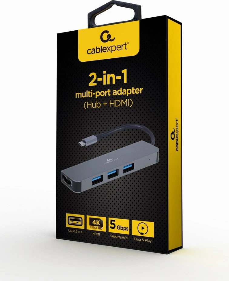Përshtatës Gembird 2në1, A-CM-COMBO2-01, USB Tipi-C, (Hub + HDMI)  