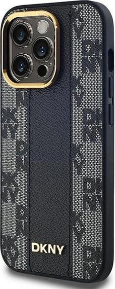 Mbështjellës DKNY Leather Checkered Mono Pattern MagSafe për iPhone 13 Pro Max, i zi