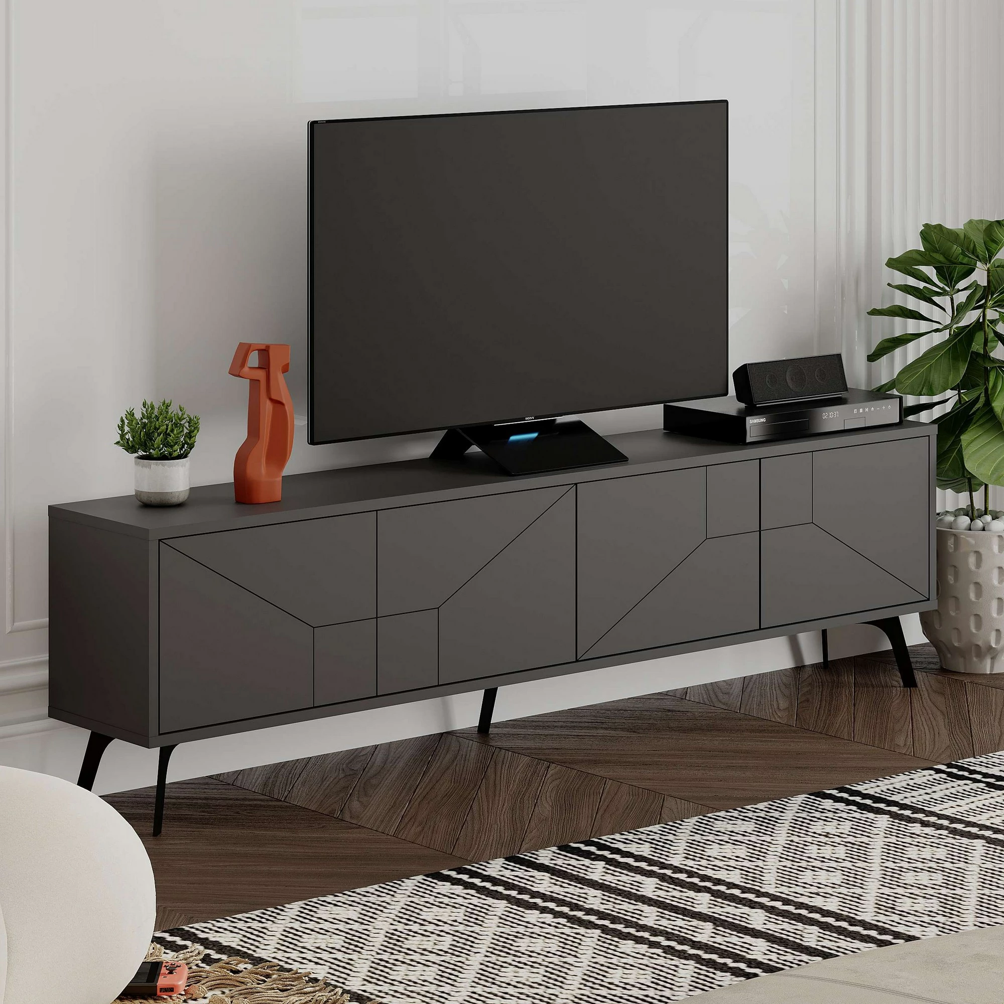 Komodë TV Skye Decor, ngjyrë dunë-antracit
