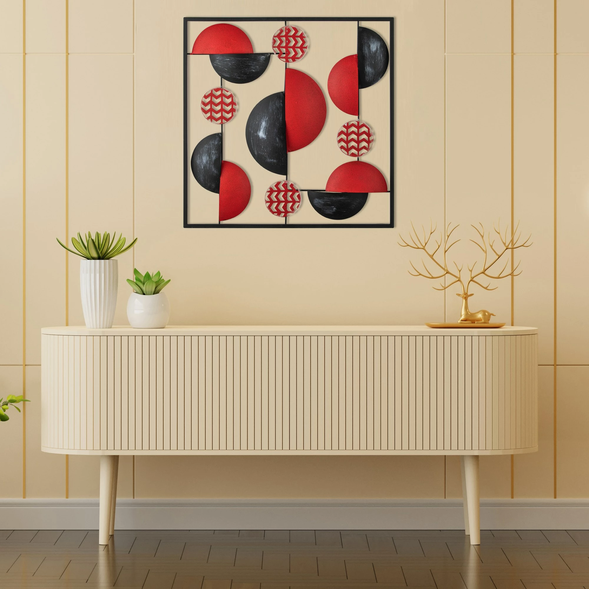 Aksesor dekorativ metalik për mur Wallity, Aurora - shumëngjyrësh, 55x5x55cm