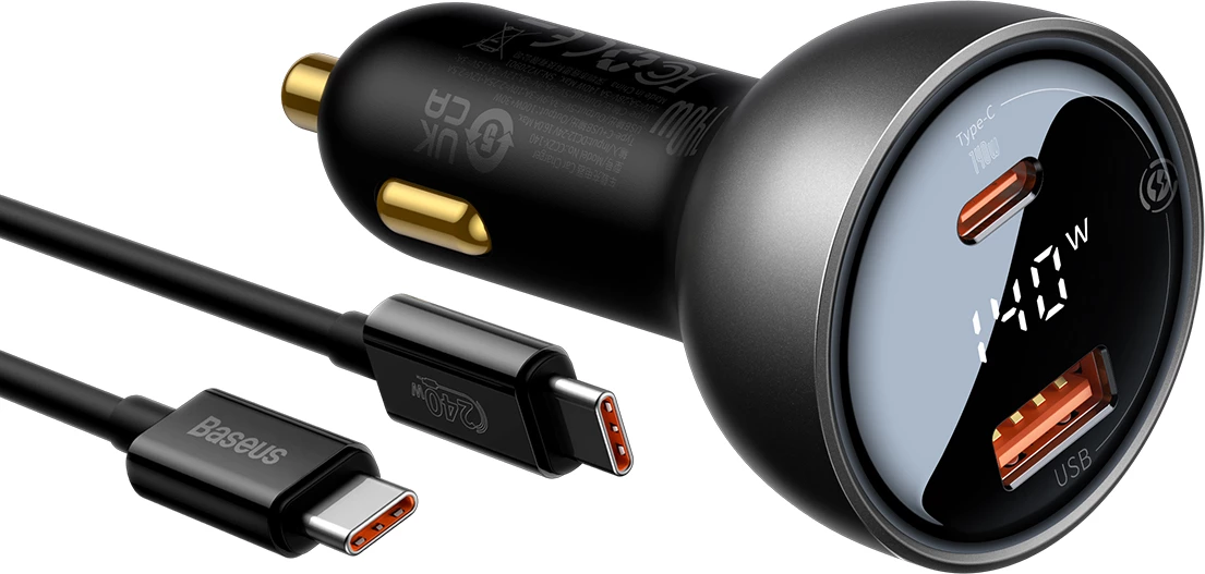 Karikues veture Baseus CGZX070001 me ekran digjital, 140W, USB-A/USB-C, me kabllo USB-C 1m, zi