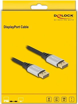 Kabllo DisplayPort DeLOCK DP 2.1, 1m, 16K@60Hz, 40Gbps, argjend/e zezë